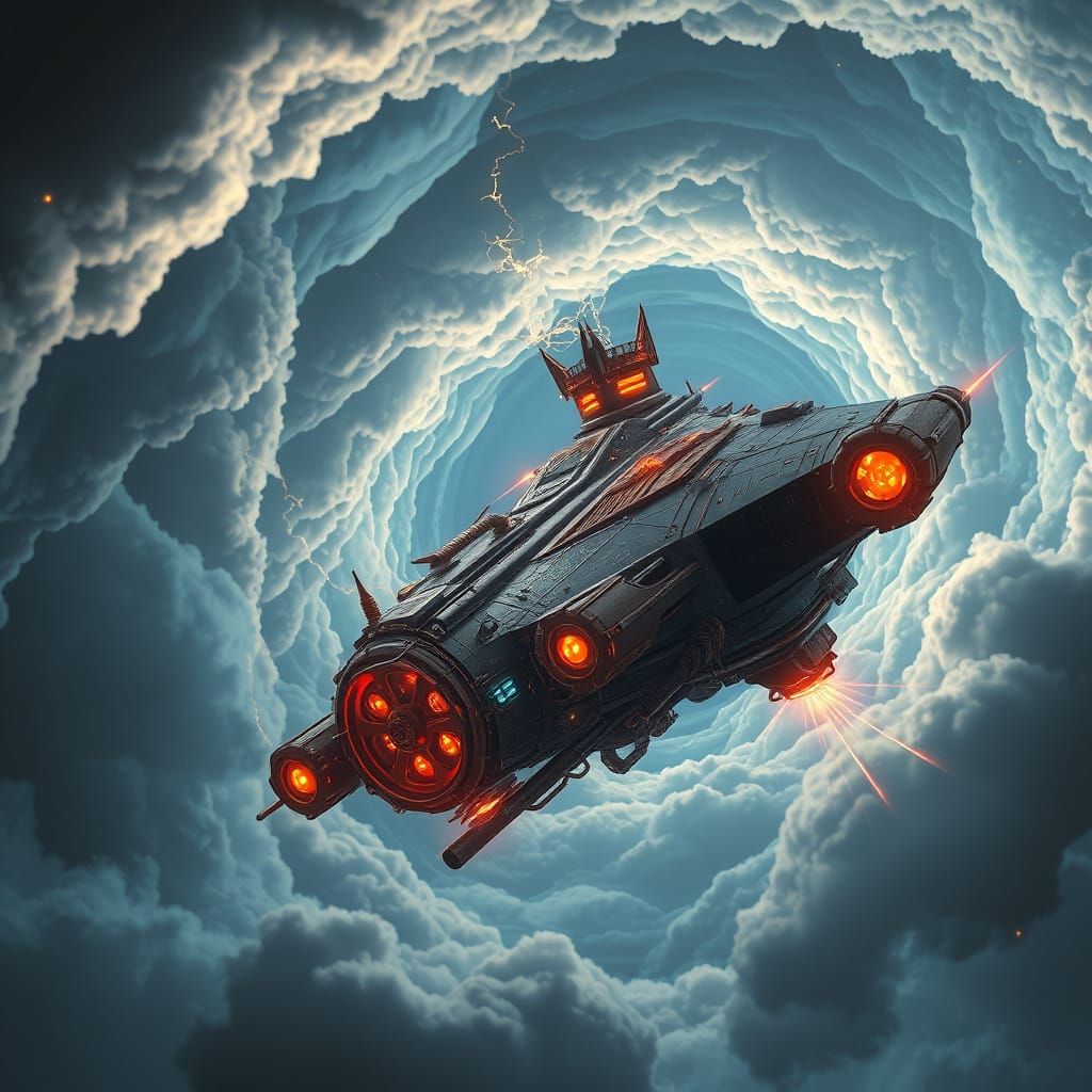Majestic Teslapunk Spaceship in Detailed Matte Painting Styl...