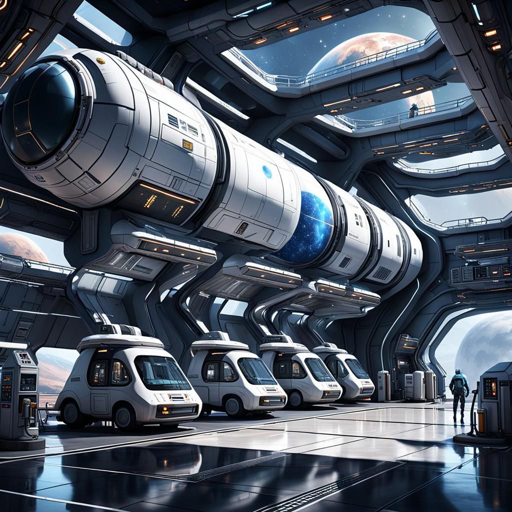Futuristic Spaceship Fueling Station in Cyberpunk Style