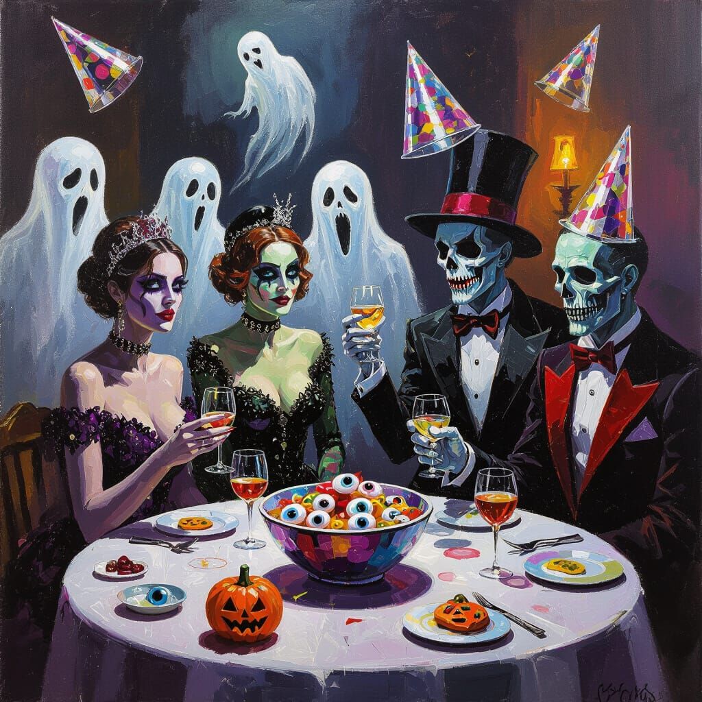 Vibrant Acrylic New Year's Party with Halloween Costumes and...