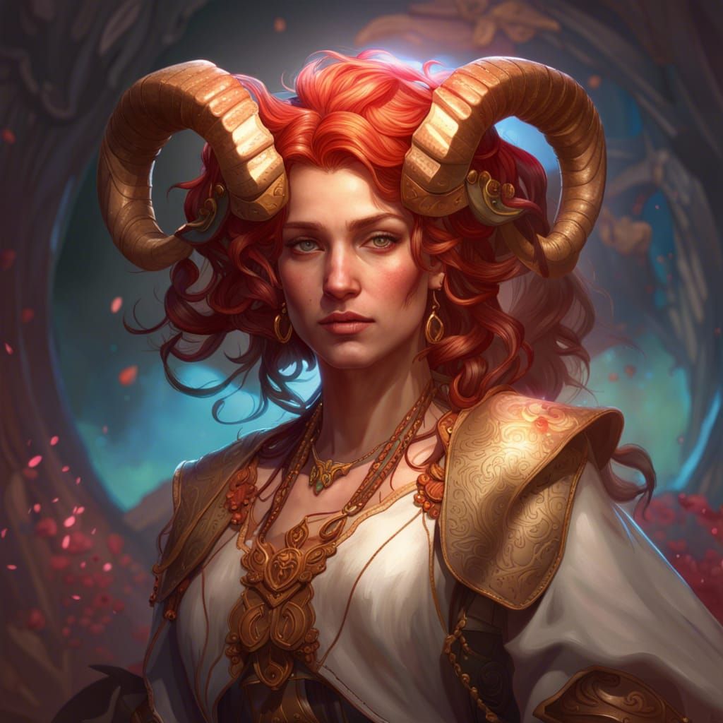 Aries Portrait in Art Nouveau Digital Art Style