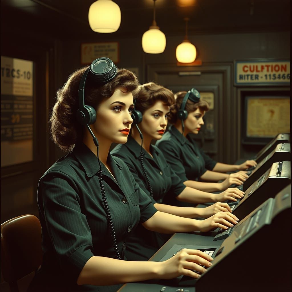 1950s Telephone Operators in Edward Hopper Style