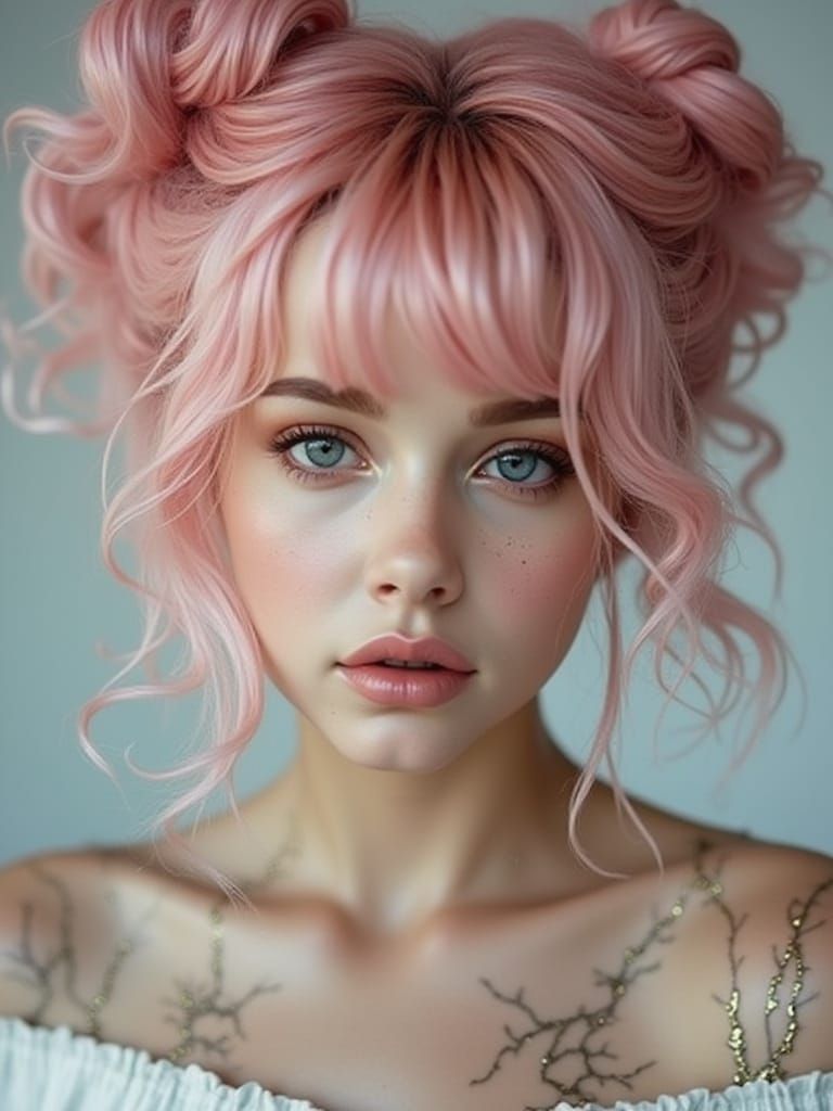 Porcelain Woman Statue with Shimmering Gold Veins