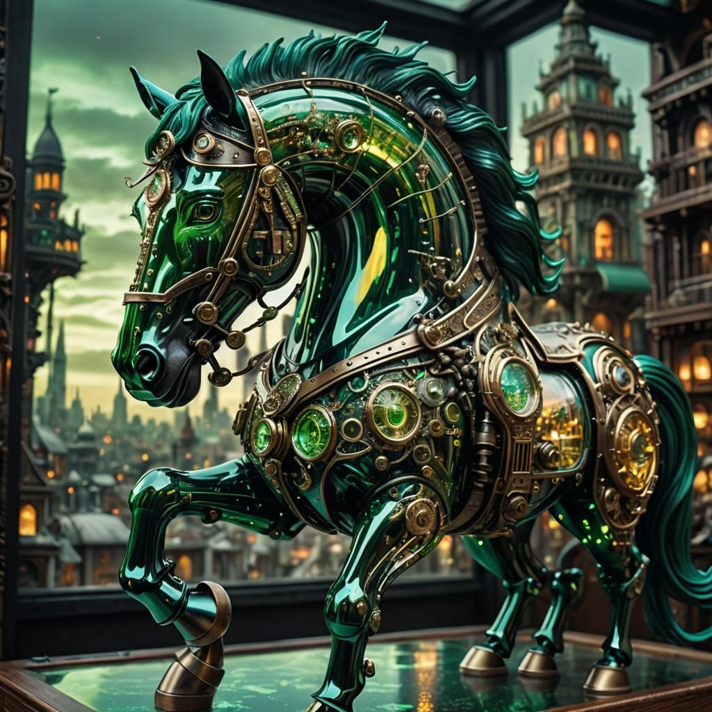 Steampunk Trojan Horse with Miniature City