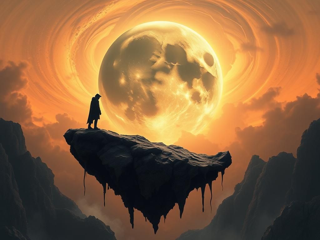 Ethereal Moonlit Figure on Floating Platform