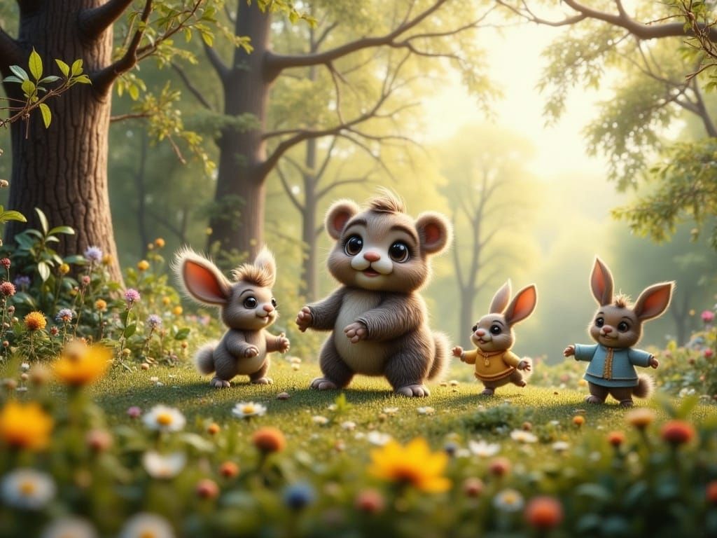 Whimsical 3D Forest Scene with Cute Animals