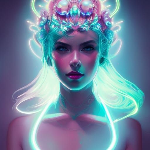 Majestic Neon Queen Portrait in Electric Style