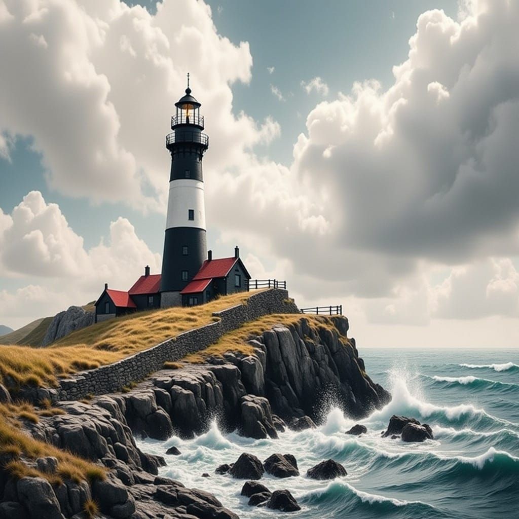 Stormy Coast: Lonely Lighthouse in Gothic Style