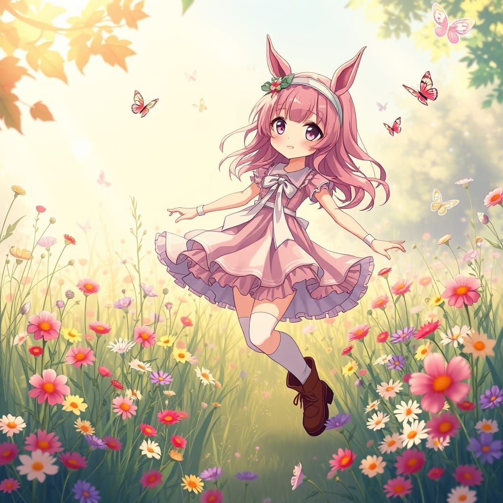 Whimsical Girl in a Flower Meadow, Inspired by Studio Trigge...