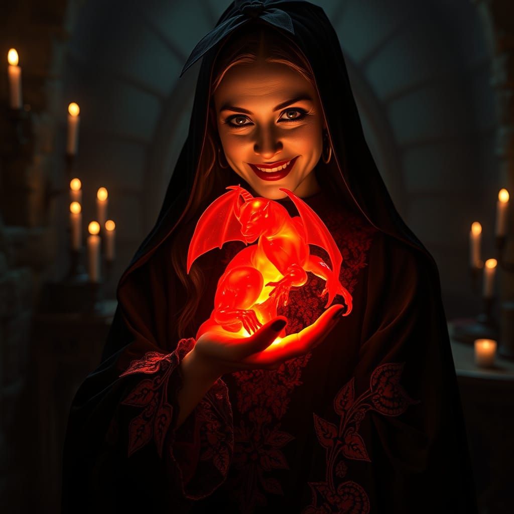 Dark Fantasy Witch Holds Glowing Red Demon