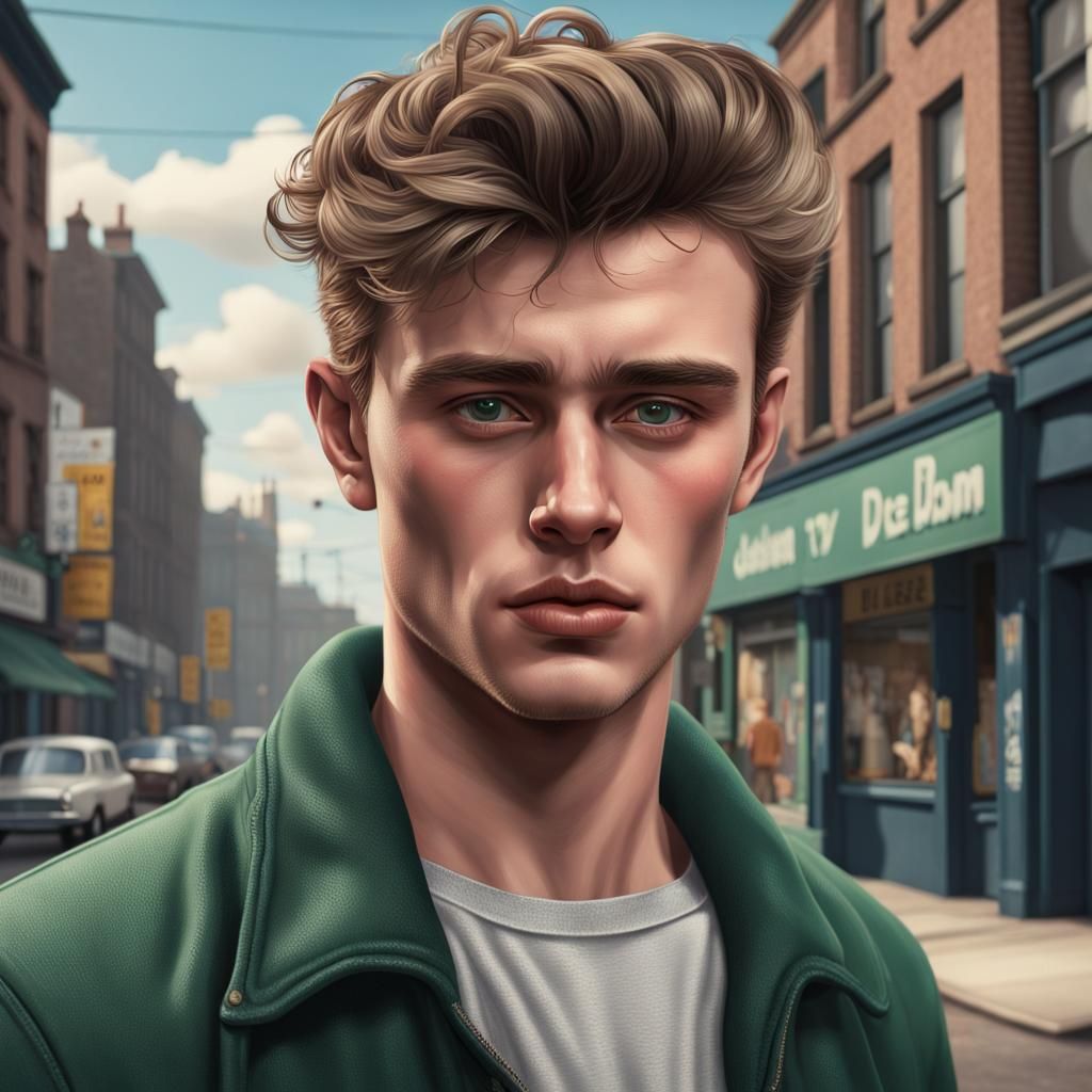 Handsome Young Man in 1950s Urban Portrait