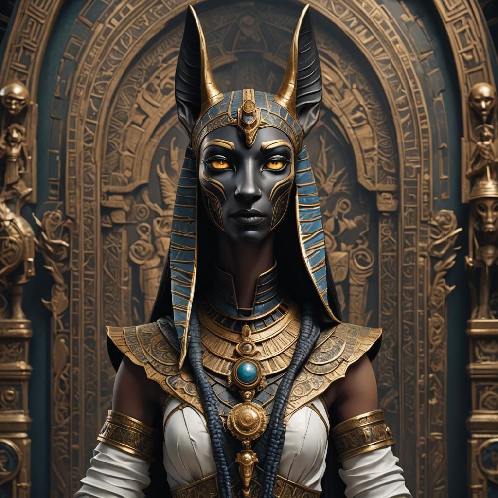 Gothic Porcelain Anubis Doll: Fantasy Concept Art
