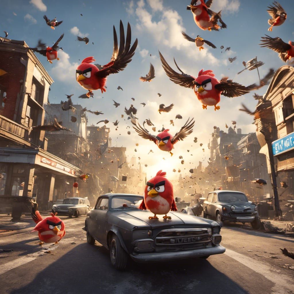 Angry Birds Attack Town in 3D Rendering