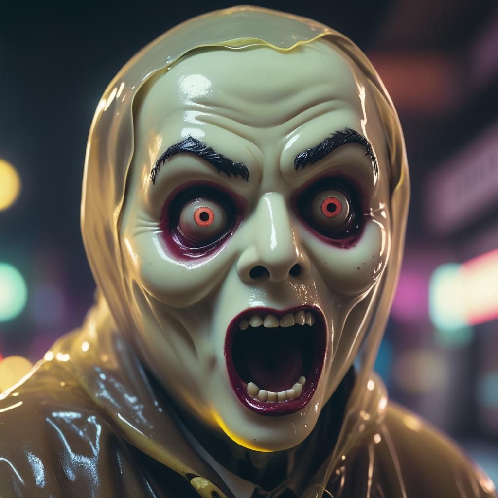 Ghostface Mr. Bean Hybrid in '80s Horror Style
