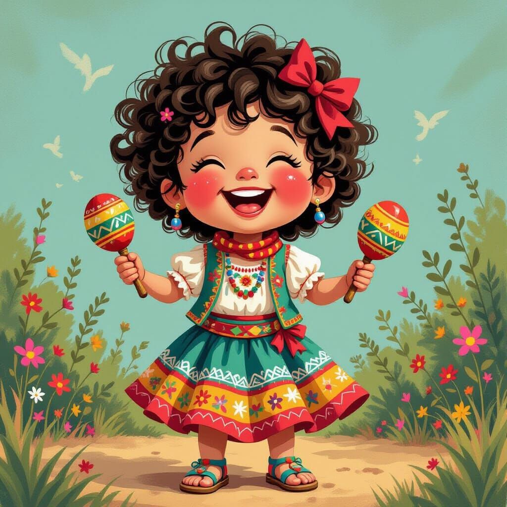 Whimsical Mexican Boy Illustration in Folk Art Style