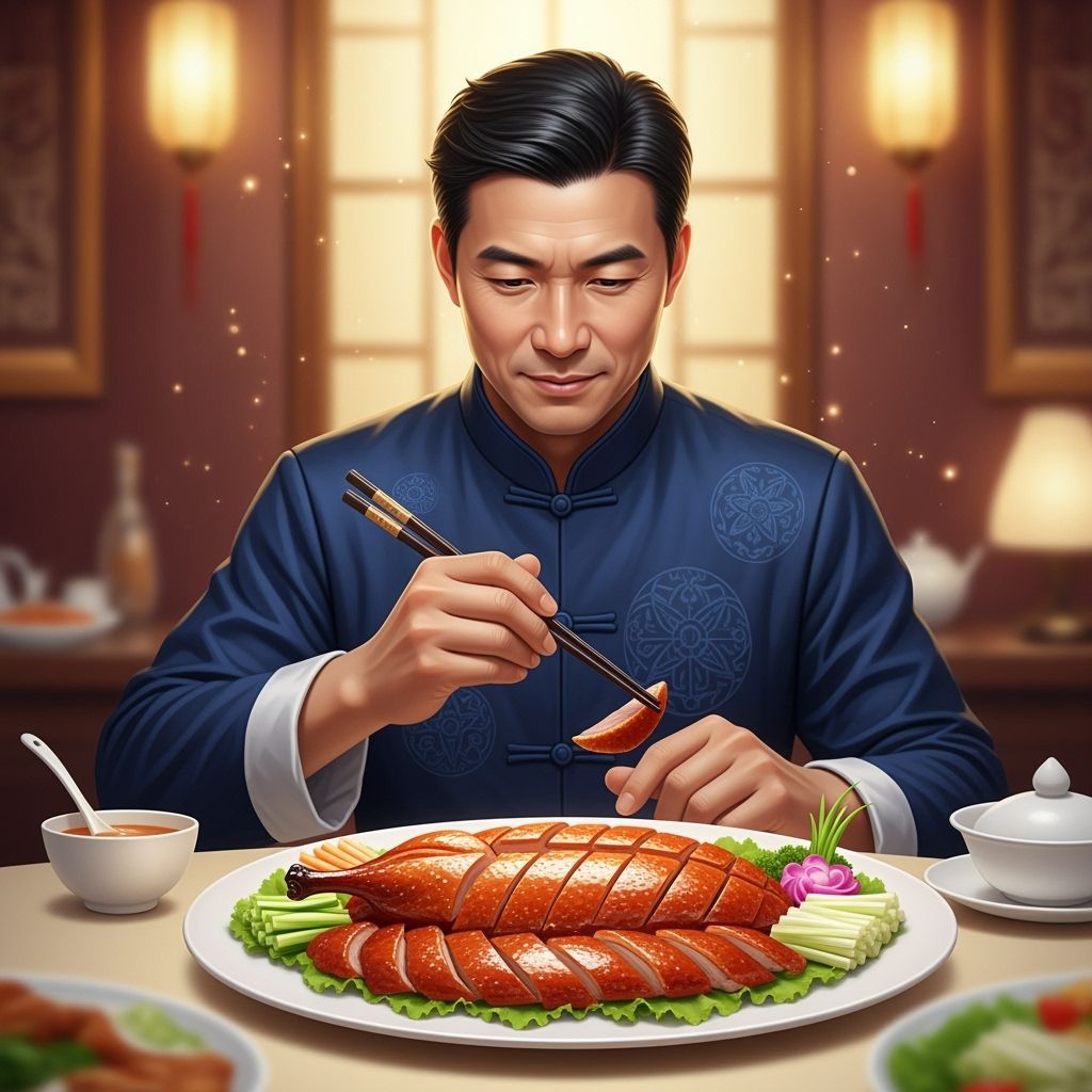 Man Enjoys Exquisite Peking Duck Presentation