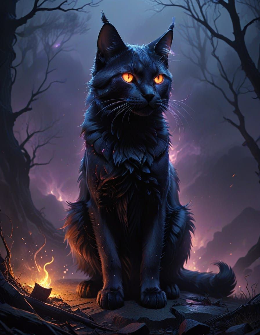 Ethereal Infernal Cat in Dark Fantasy Stylization