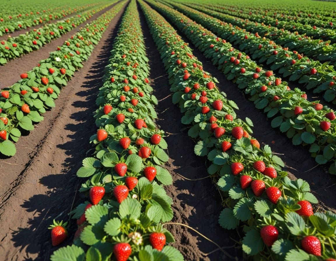 Vast Field of Ruby Red Strawberries