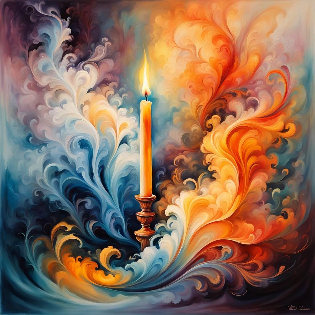 Ethereal Smoke Candle in Abstract Watercolor Style