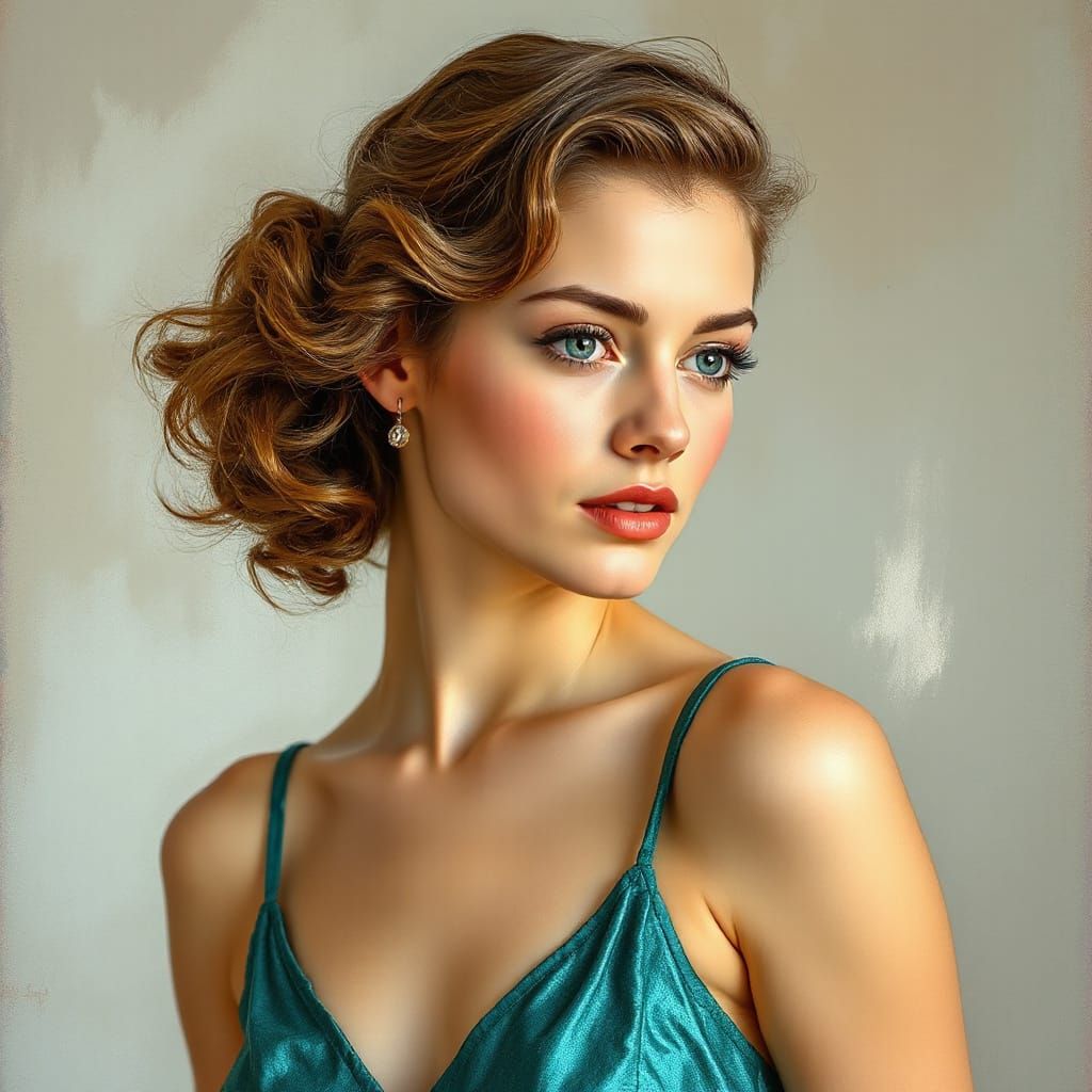 Stunning Swedish Pin-Up in Metallic Teal Sundress