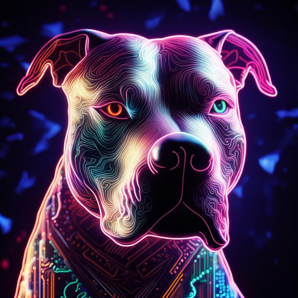 Pitbull Head Neon Sign in Cosmic Style