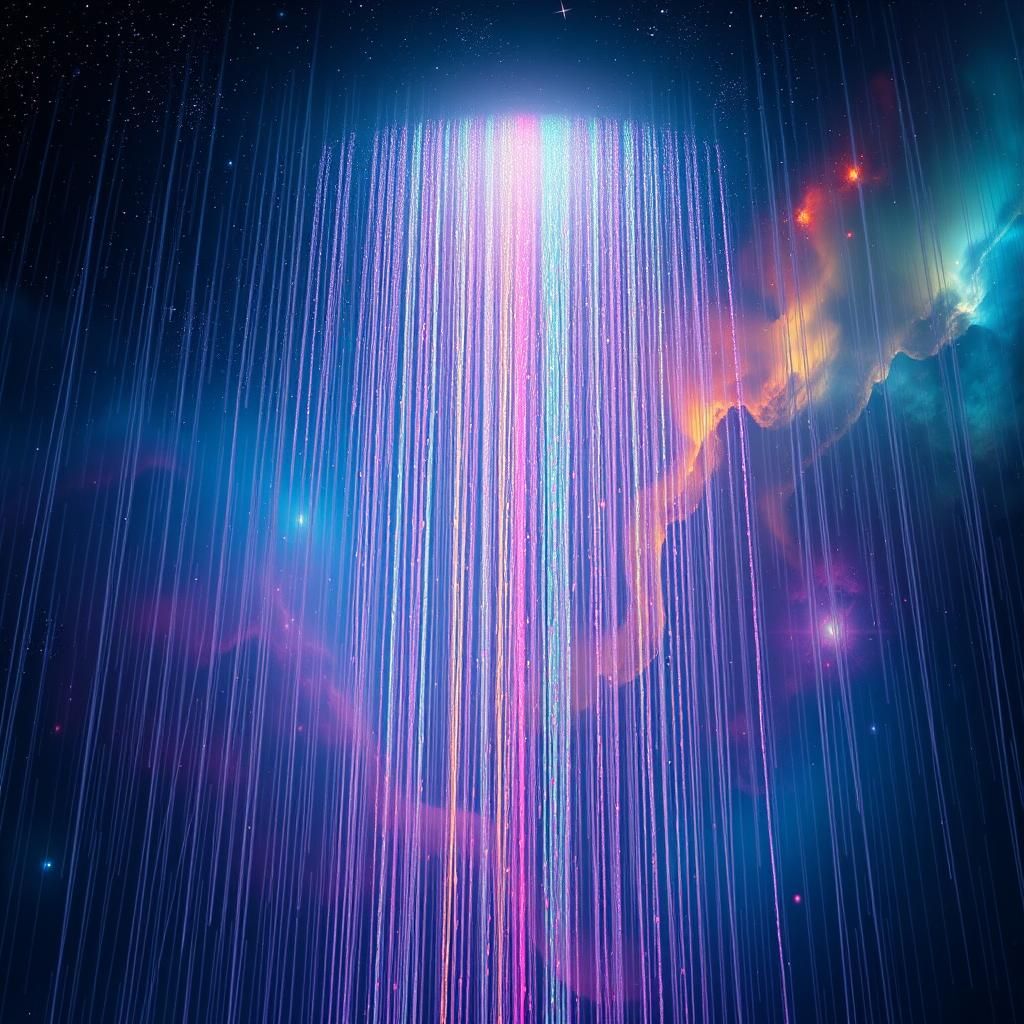 Rainbow Rain in Cosmic Nebula Digital Painting