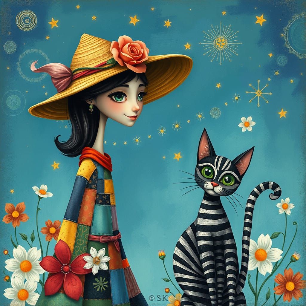 Enchanting Whimsical Scene in Pointillism Style