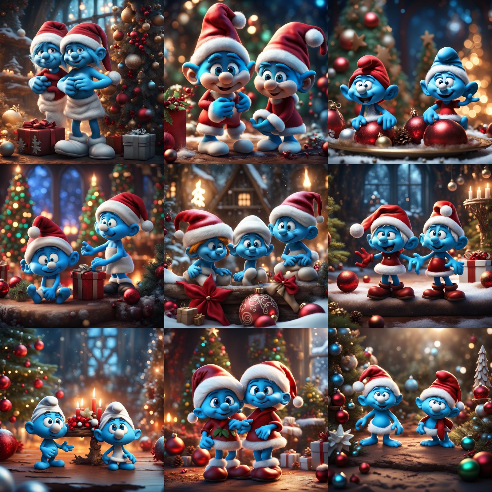 Festive Smurfs in Detailed Christmas Painting