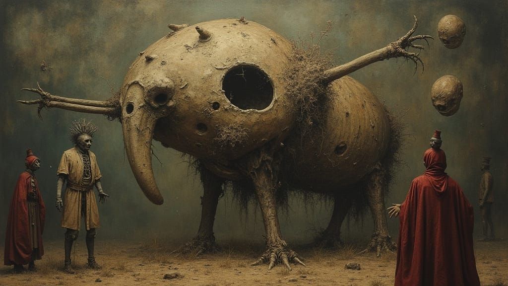 Cryptid Taxidermy in Earthy Surrealist Tableau