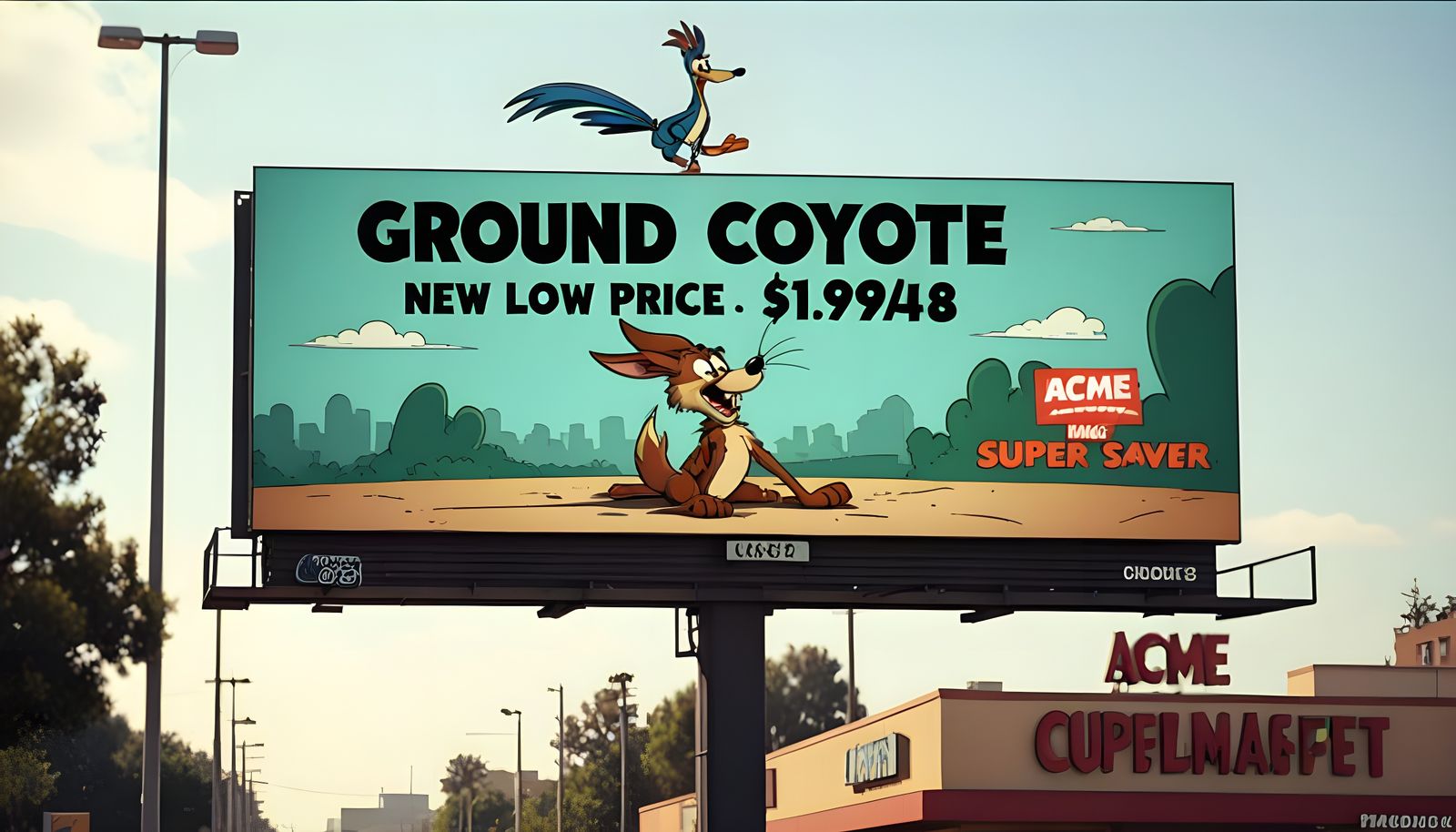 Wile E. Coyote Falls to Earth in Cartoony Billboard Ad
