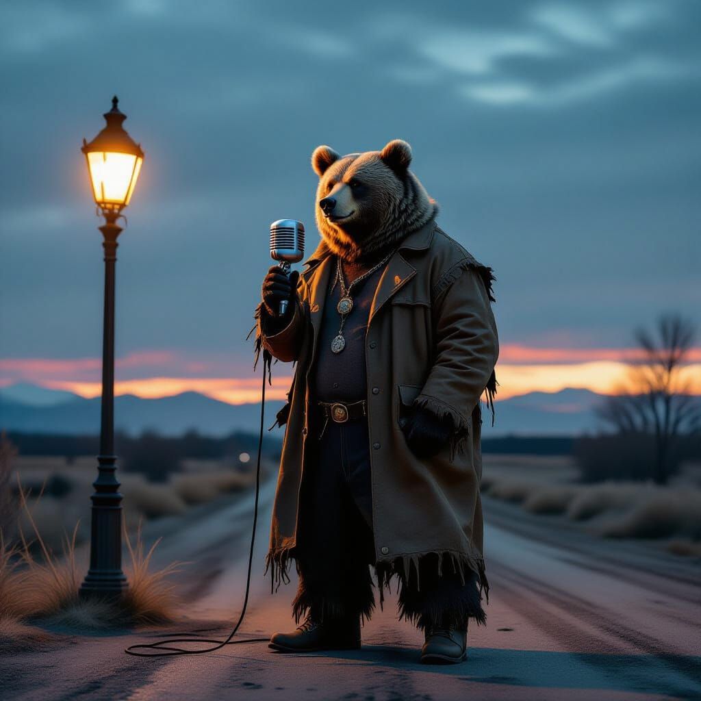 Kodiak Bear Singer in Twilight, Dark Fantasy Style