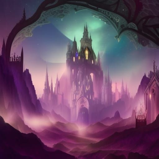 Ethereal magical City in the sky& ethereal vibes& fantasy vibes& dark fantasy vibes& magical vibes& gothic vibes& crysta...