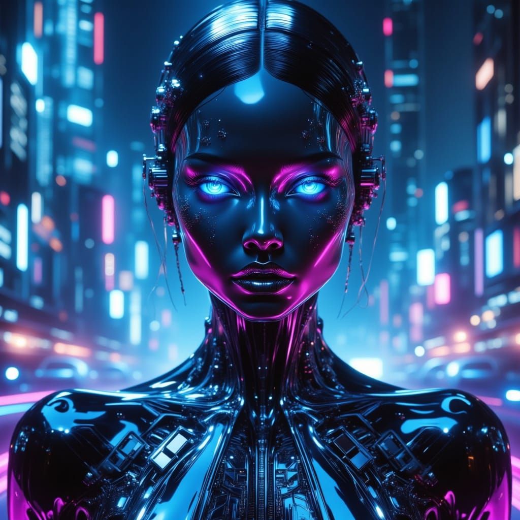 Futuristic Woman with Cybernetic Implants in Cyberpunk Style