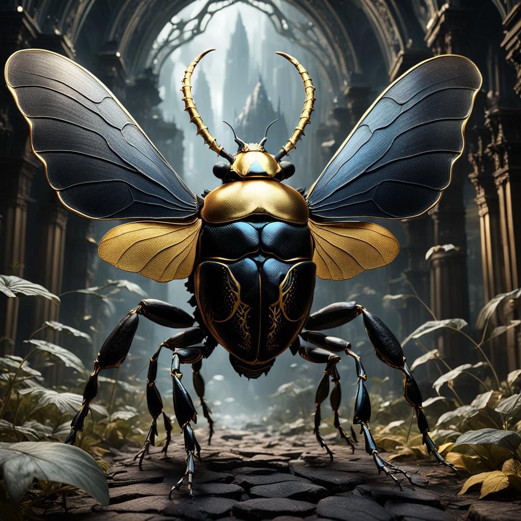 Angelic Seraphim Hercules Beetle Kaiju in Gold