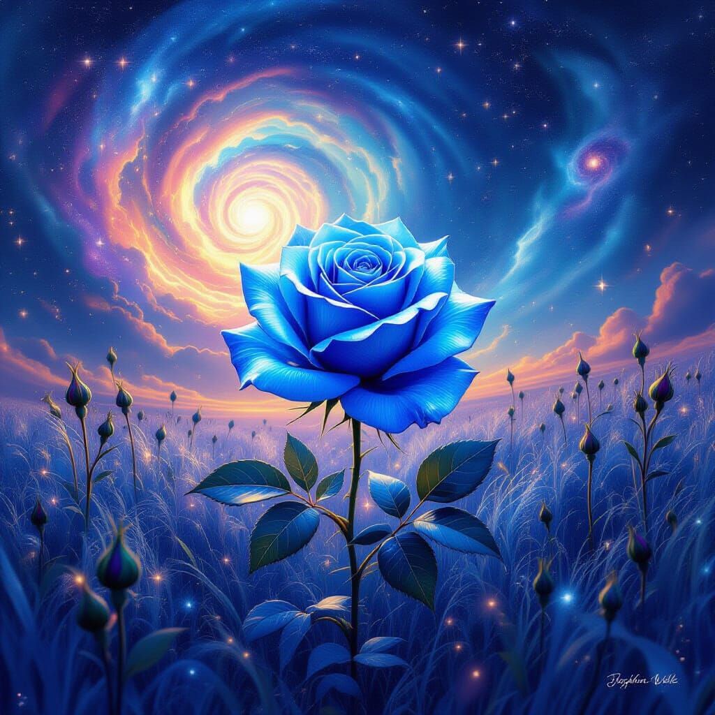 Luminescent Blue Rose in Cosmic Stardust Field