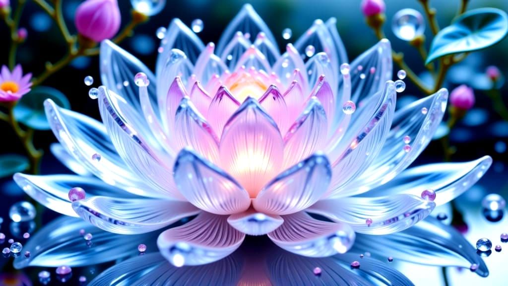 Ethereal Crystal Lotus Blooms in Soft Blues and Purples