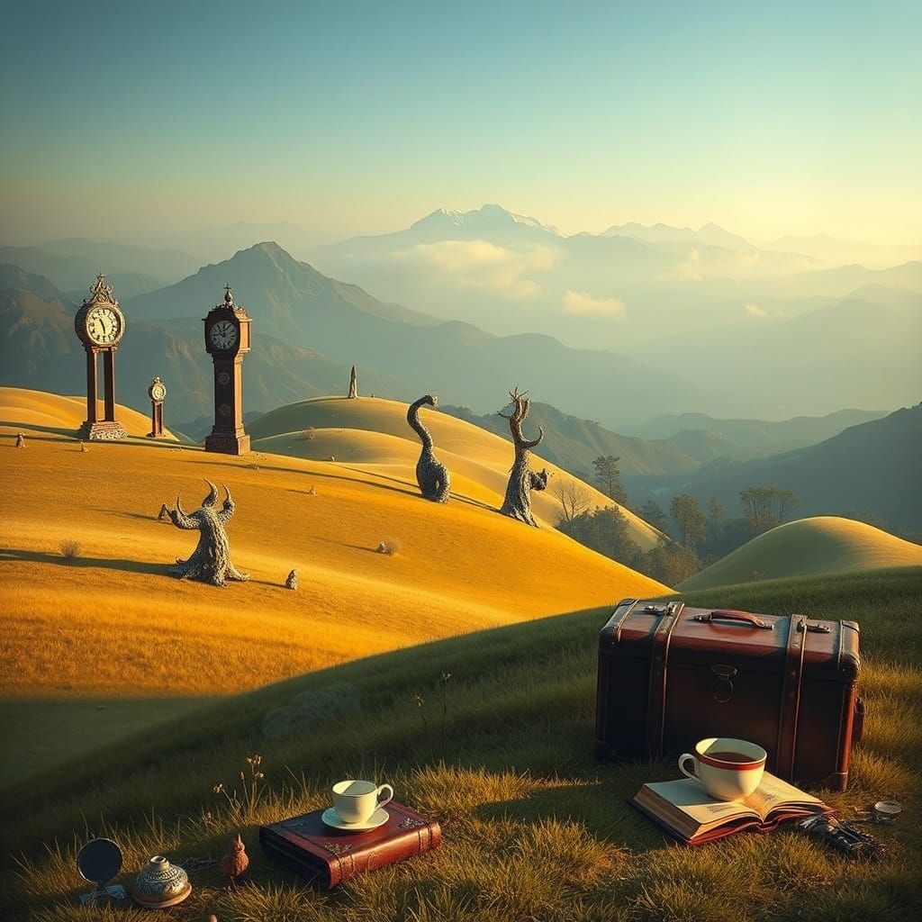 Surrealist Dreamworld with Melting Clock Towers and Biomorph...