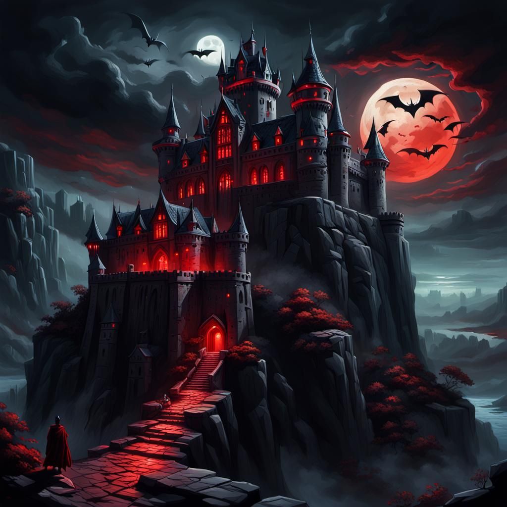 Dark Fantasy Castle on Cliff, Hyper-Realistic Art