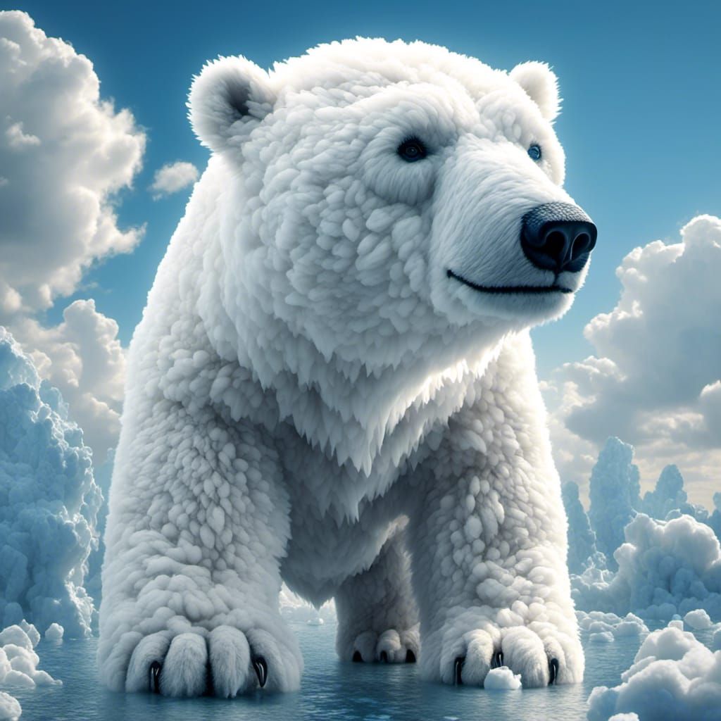 Polar Bear Floating in the Clouds