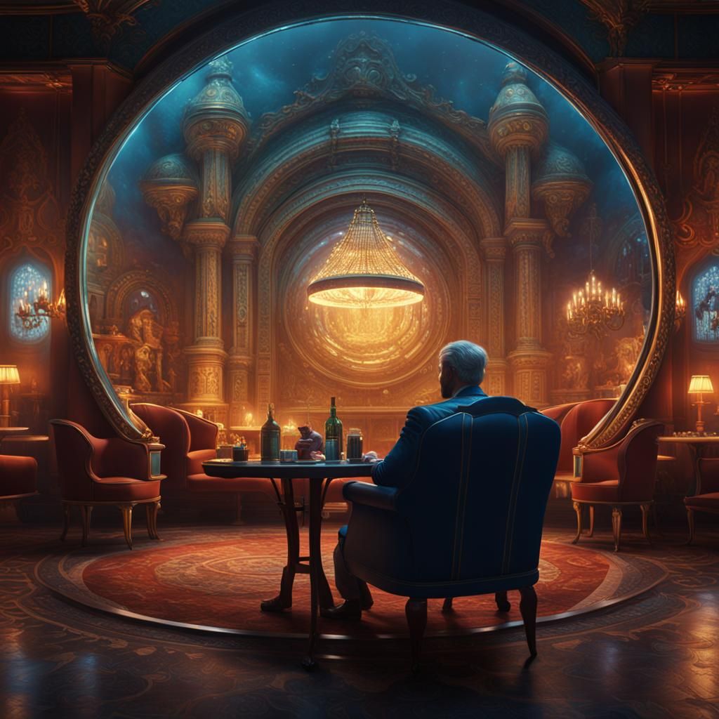 King in Night Cafe Gazing into Vintage TV Screen