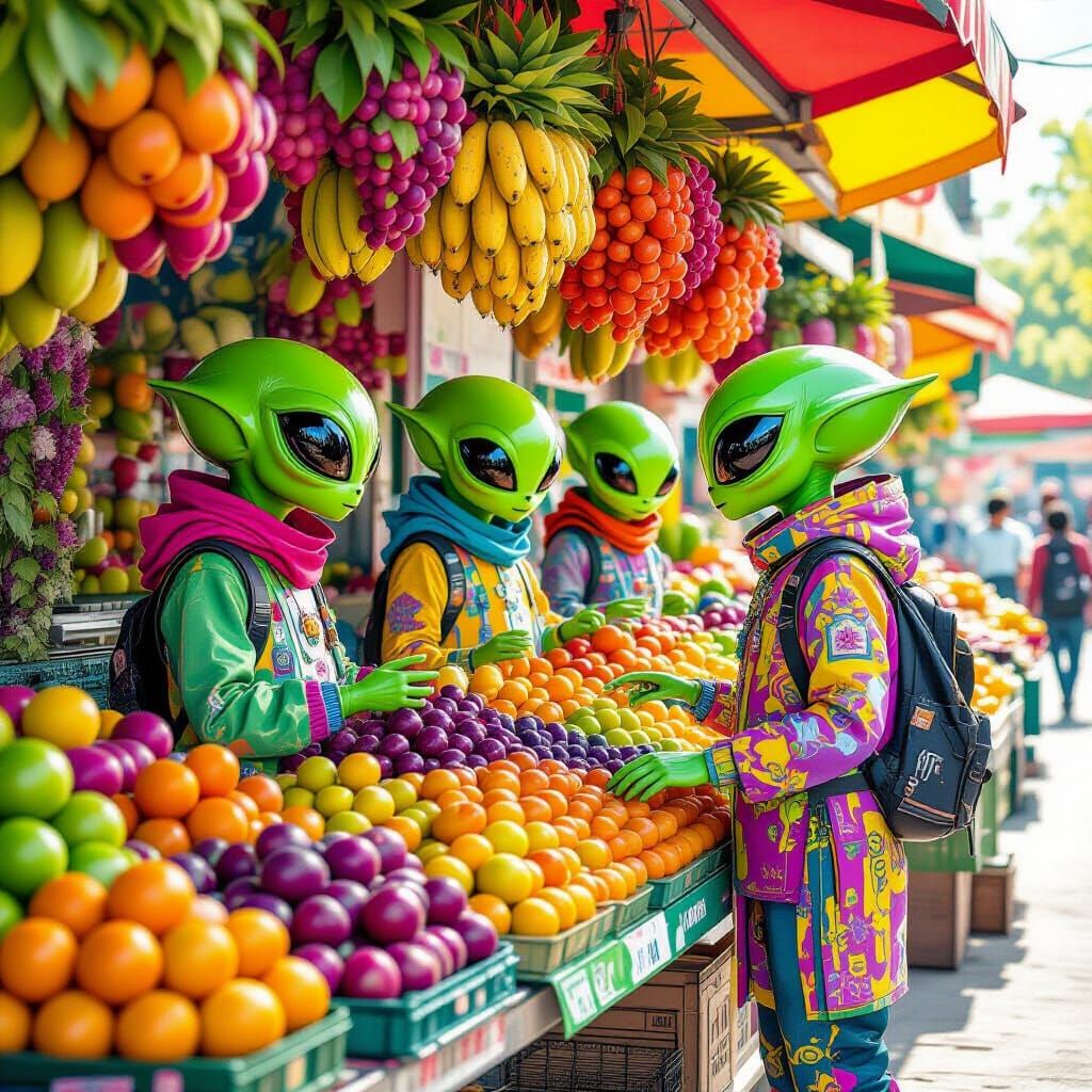 Little Green Aliens at Exotic Fruit Stand
