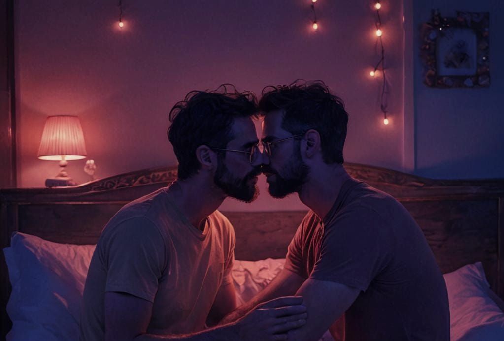 Romantic Gay Couple Share Passionate Kiss