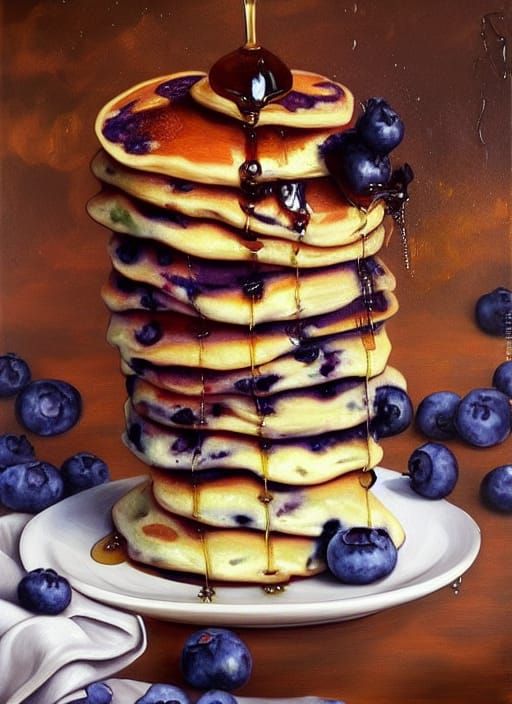 Baroque Still Life: Blueberry Pancakes with Honey