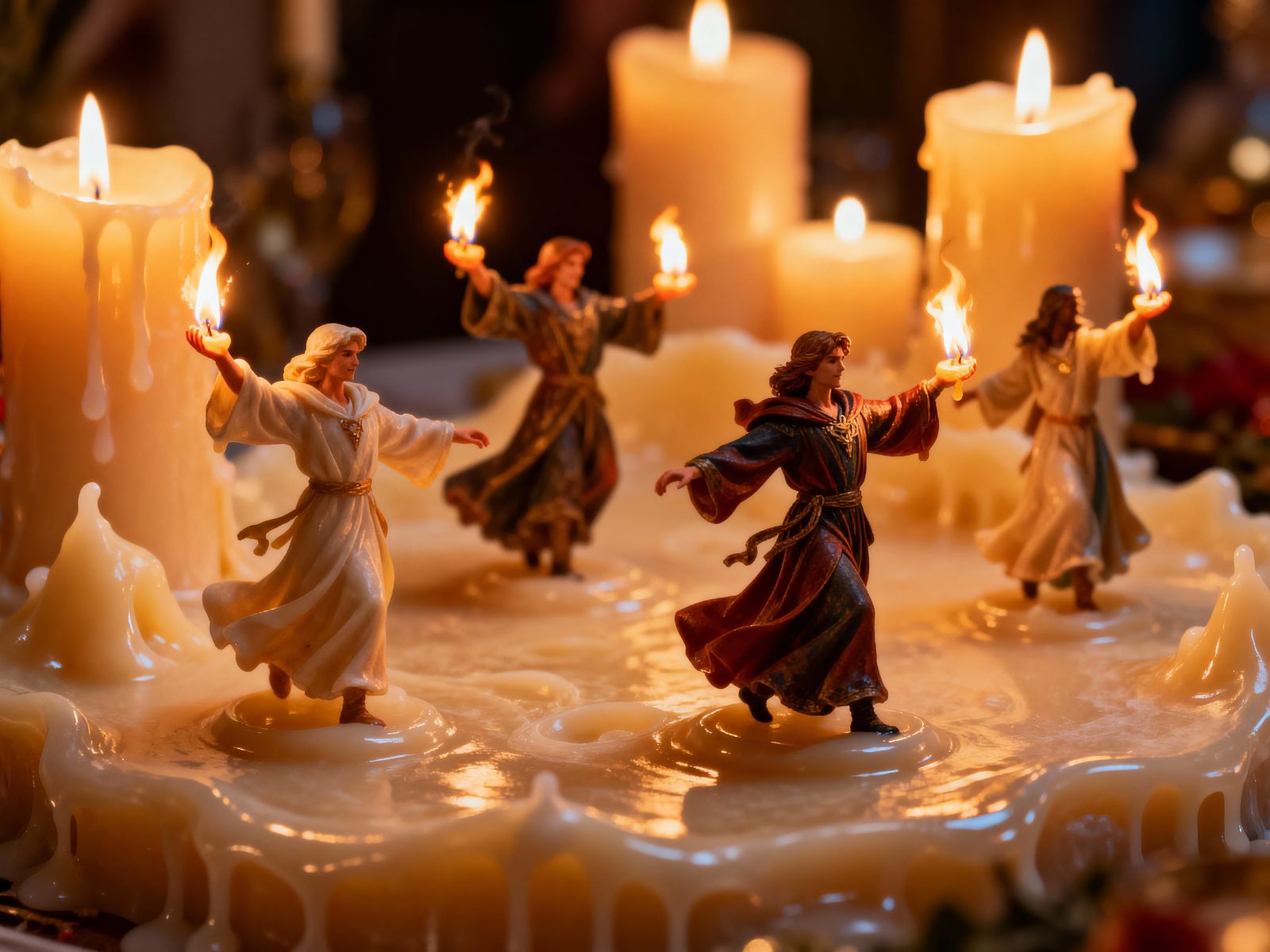 Candle Characters Dancing on Wax Landscape