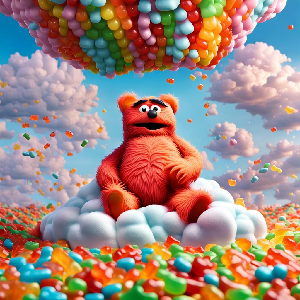 Oscar the Grouch in Candy Cloud Heaven