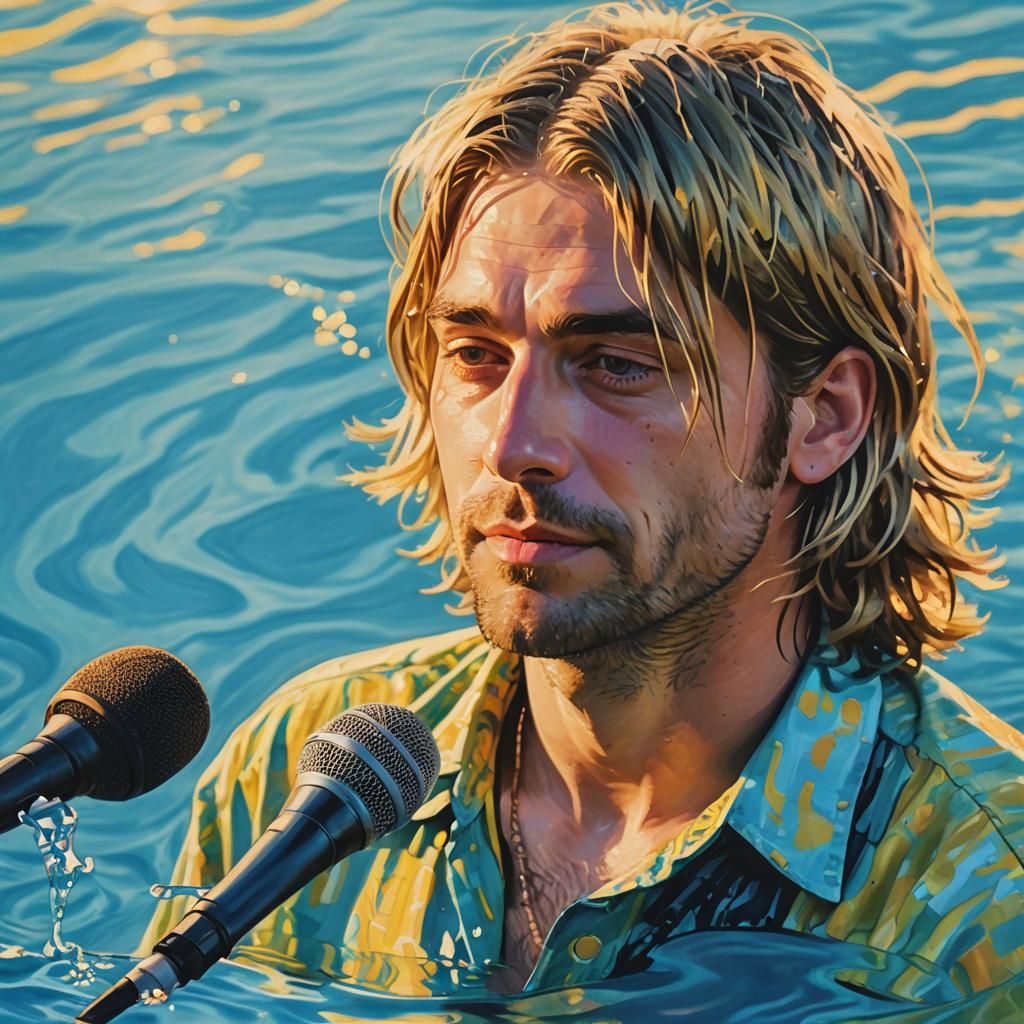 Musician Singing at Sunset: Impressionistic Pool Portrait