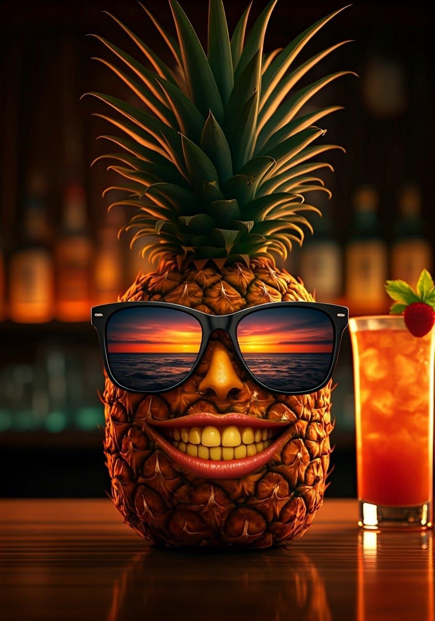 Jamaican Pineapple Sits Confidently on Tiki Bar Counter