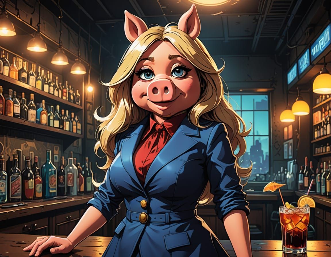 Sultry Miss Piggy in a Smoky Bar, Inspired by French Comic B...
