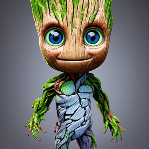 Adorable Chibi Groot with Watercolor Effects