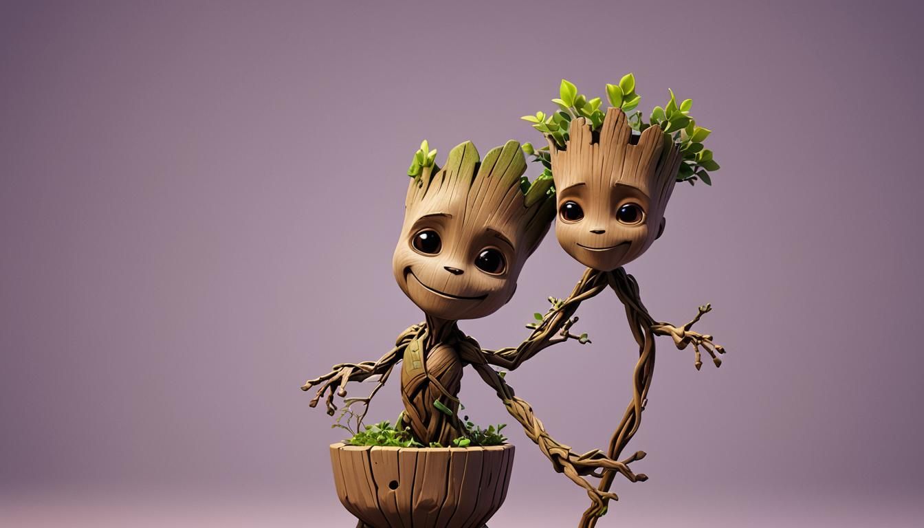 Happy Cartoon Ghibli Cute Little Groot in 3D