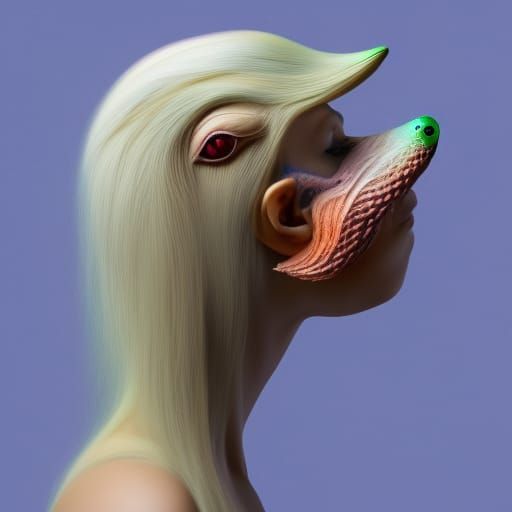 Swallow-Woman Hybrid in Surreal Sun and Moon Star